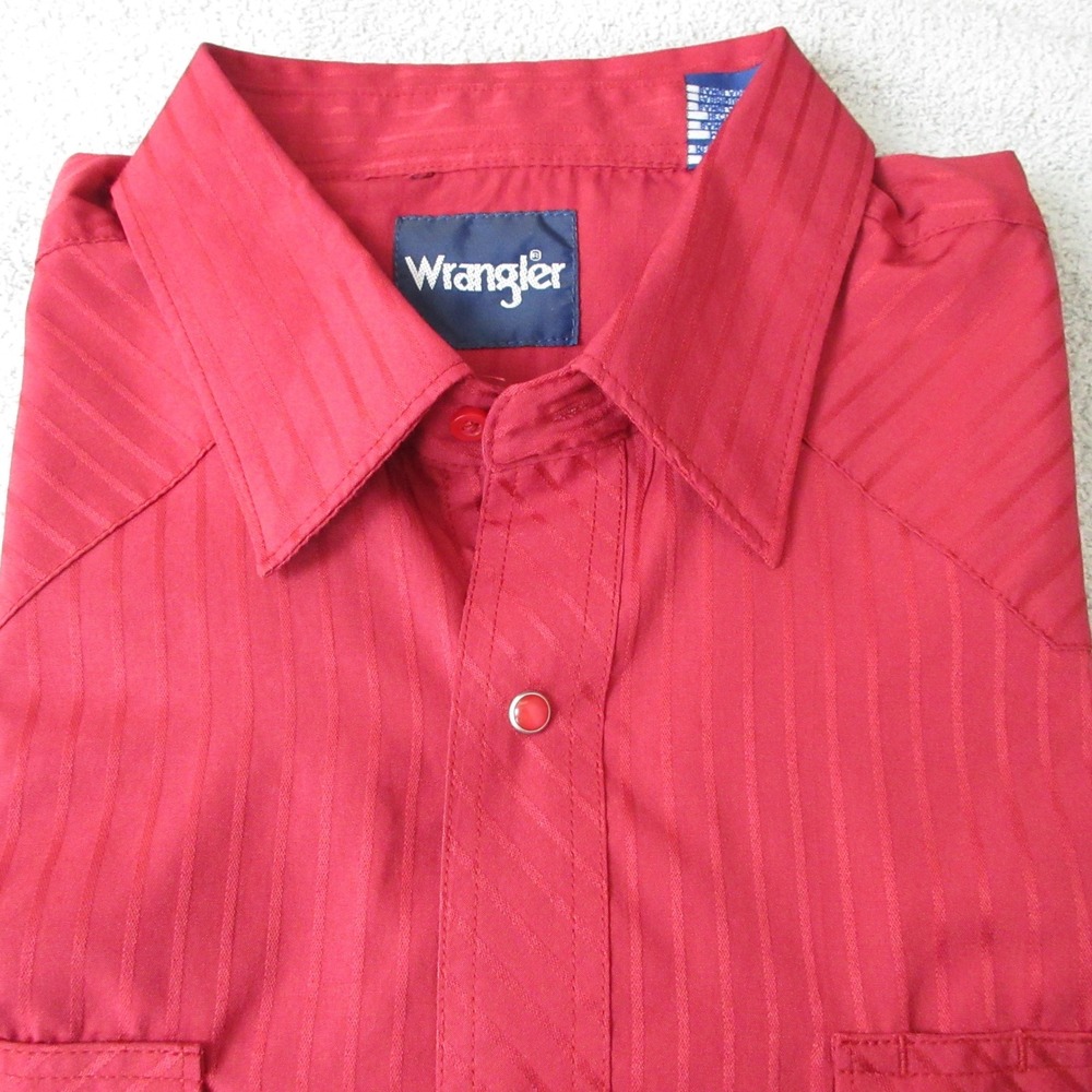 Wrangler Western Shirt Long Sleeve Red Stripe Cowboy Rodeo Rockabilly Men's XL